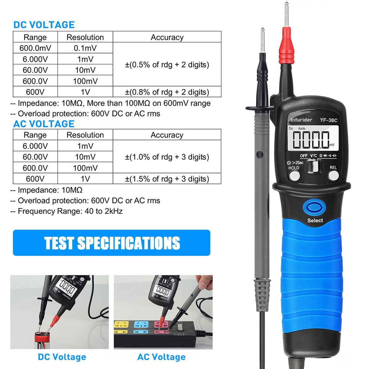 Pen-Type Digital Multimeter 6000 Counts 600V True RMS 60MΩ 60mF Backlit LCD