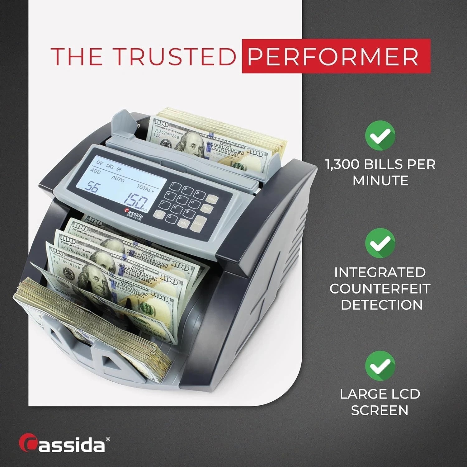 UV/MG/IR Money Counter – Add & Batch Modes – Large Display