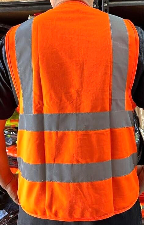2 Pockets Orange Solid-Mesh High Visibility Safety Vest, ANSI/ ISEA 107-2010