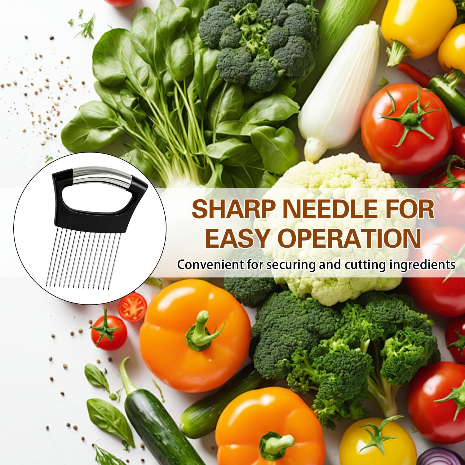 Wooyee Onion Holder for Slicing, Cutter Vegetable 14 Needles, Black