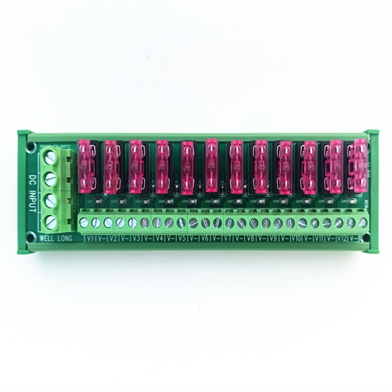 12 Position DIN Rail Mount DC Power Fuse Distribution Strip Module