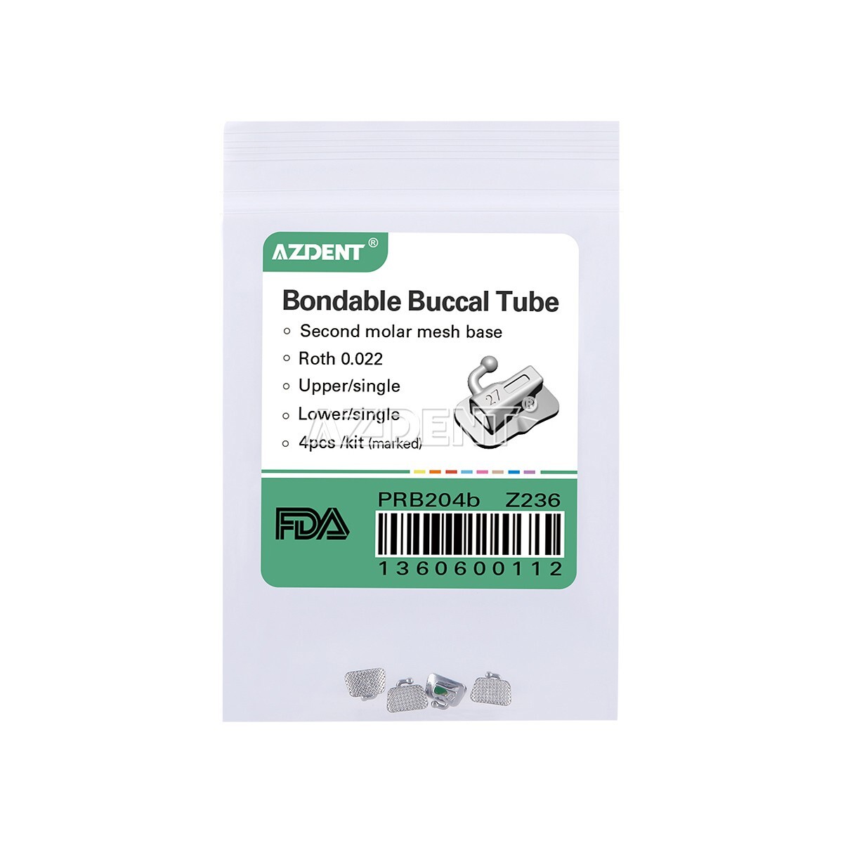 AZDENT Dental Ortho Bondable Buccal Tube 2nd Molar Roth/MBT 022 Non-Convertible