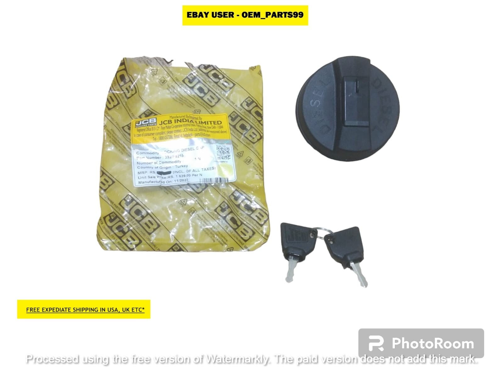 Genuine JCB Diesel Filler Cap W. 2 Keys (Part# 332/F4780 331/11403 701/45501)