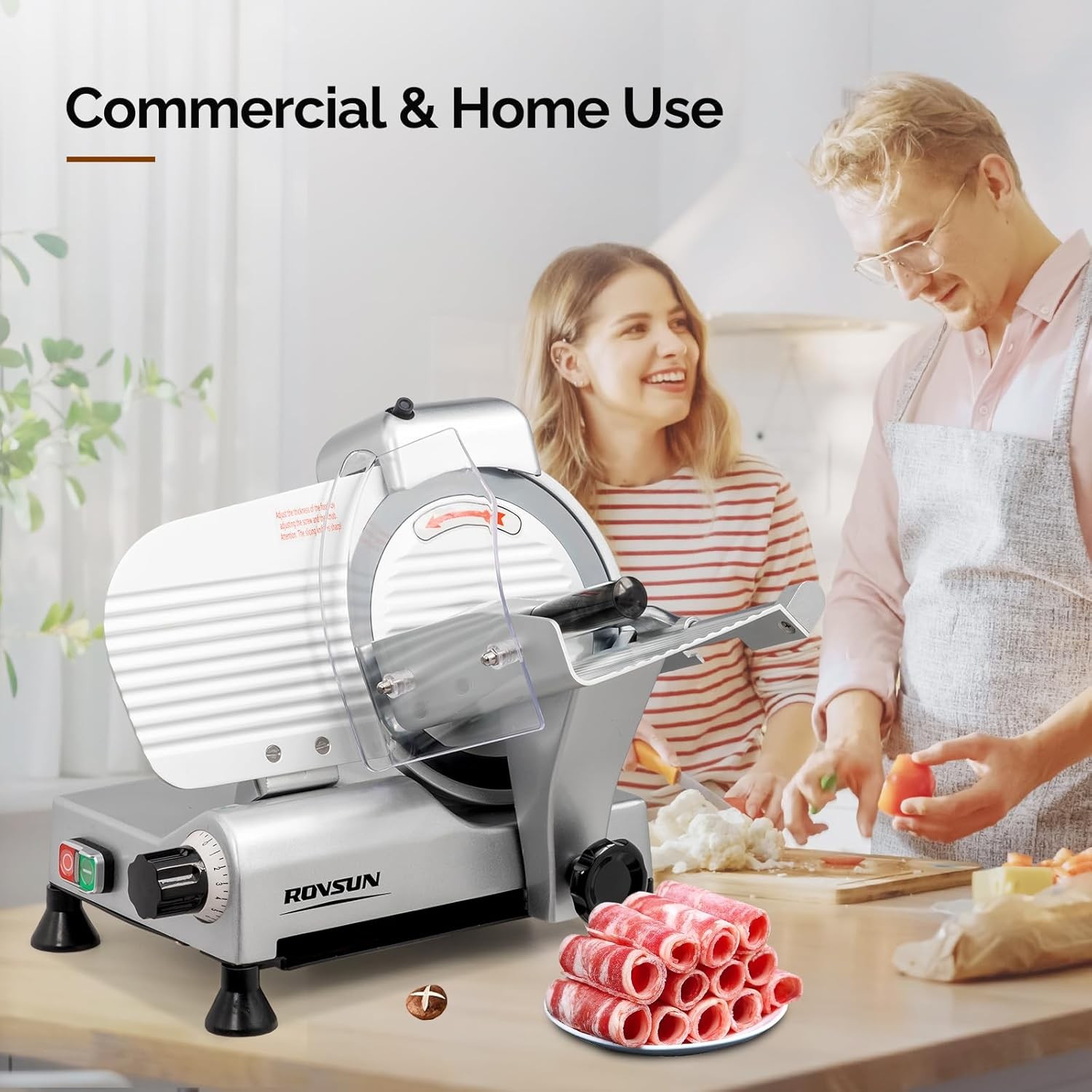 ROVSUN Commercial Electric Meat Slicer Machine, 10″ Food Cutter Deli Cheese 240W