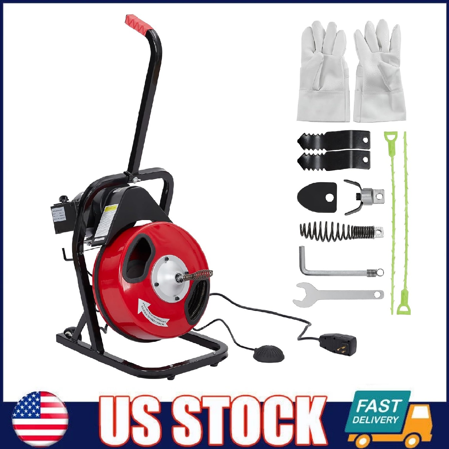Drain Cleaner Machine 50FT x 1/2 Inch Electric Drain Auger for 1 to 4 Inch Pipe