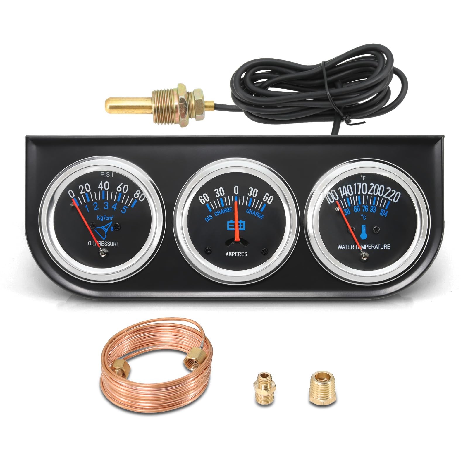 2inch 52mm Triple Gauge Set, Oil Pressure Gauge Water Temp Temperature Ammete…