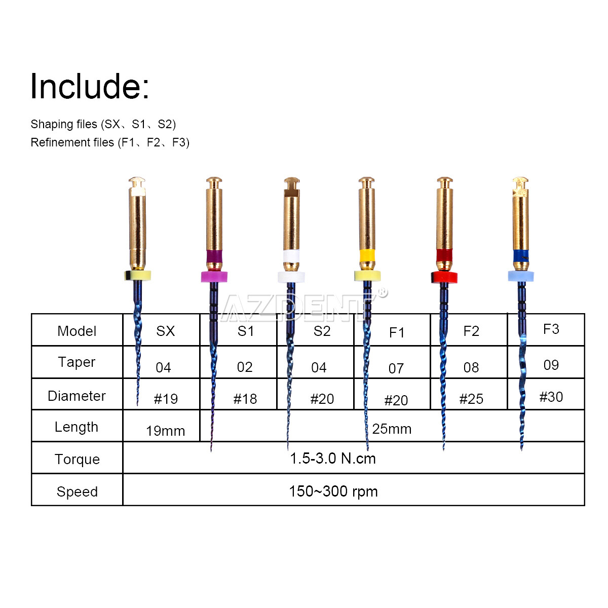 AZDENT Dental Endo Rotary Heat Activated Files Gold Taper NITI Engine Use 25mm