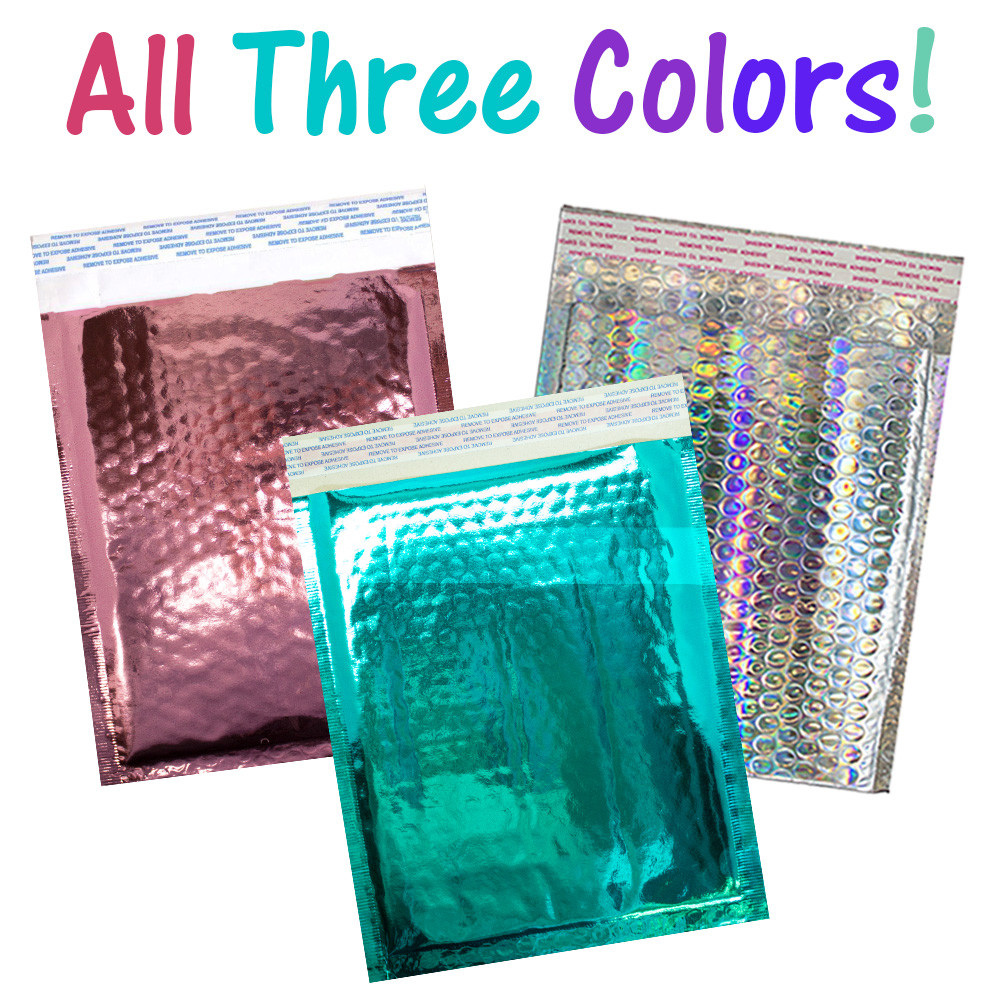 8.5×12 Holographic, Pink, Teal METALLIC BUBBLE MAILERS, Poly Padded Envelopes!