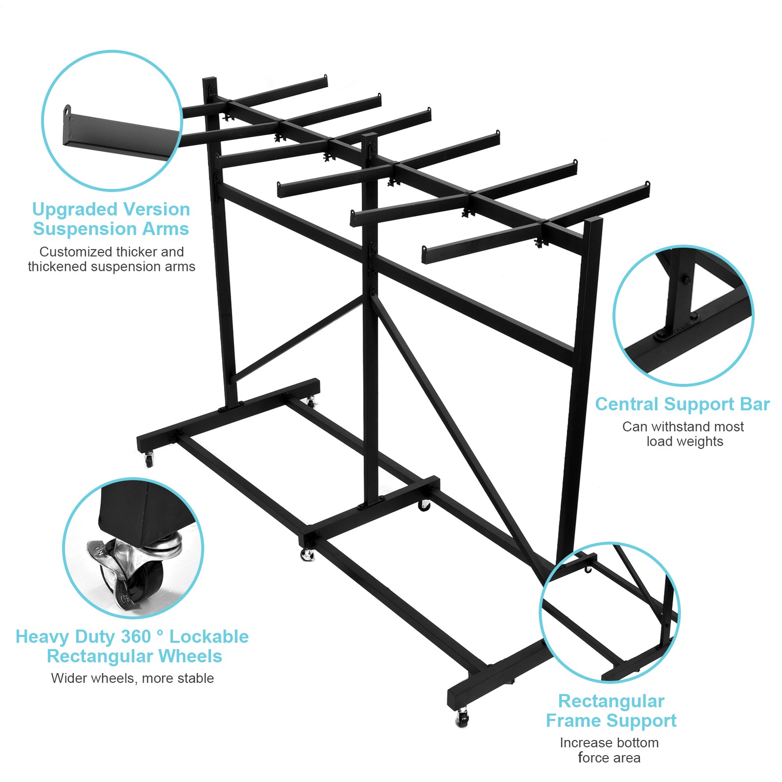 12 Tables+42 Chairs Folding Chair Cart Folding Chair Rack 660lbs Heavy Duty