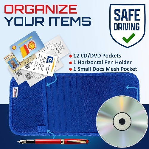 Car Sun Visor CD Holder Organizer for 12 CDs/DVDs with Mesh Pocket Color: Blue