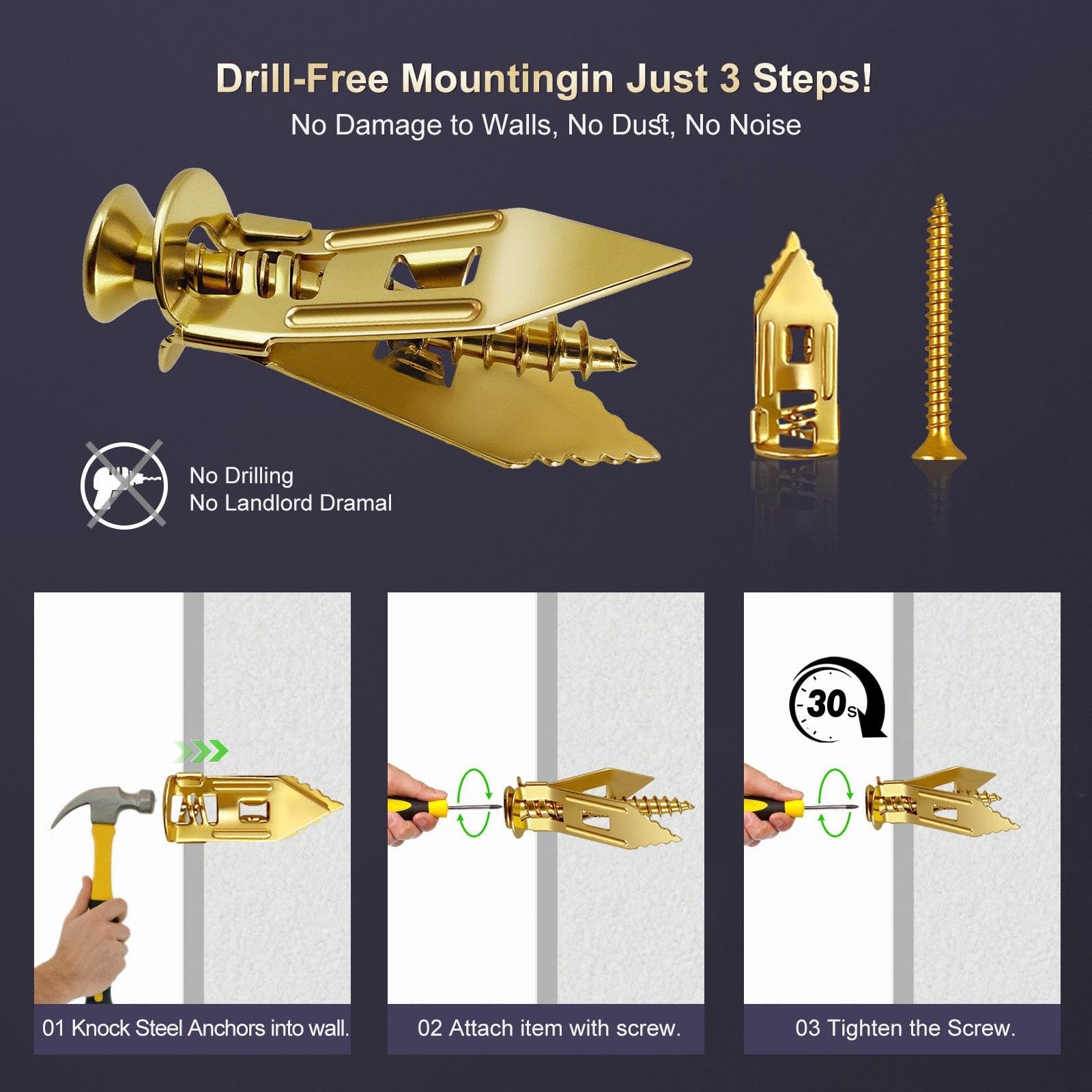 Self Drilling Drywall Anchors with Screws Kit, 88pcs, 2 Sizes Sheetrock Anchor