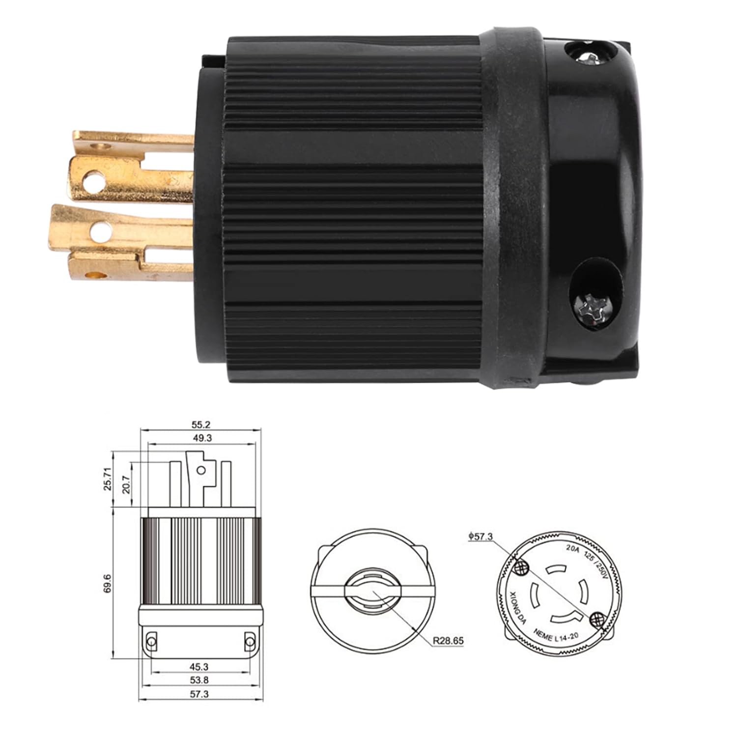 For NEMA L14-20P Locking Plug – 20A 125/250V Twist Lock Male Generator Connector