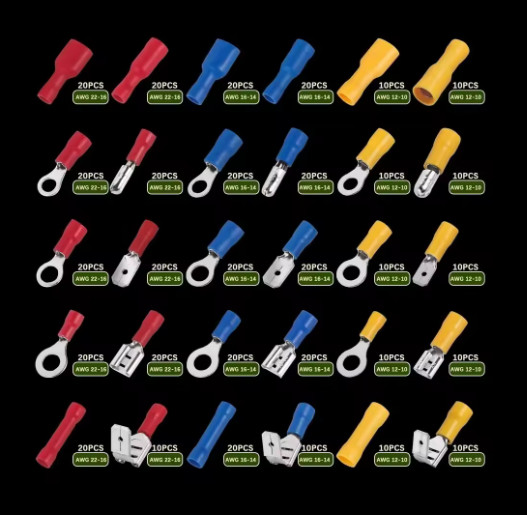 300PCS Wire Connector Kit Male Female Insulated Terminals Cold Crimp