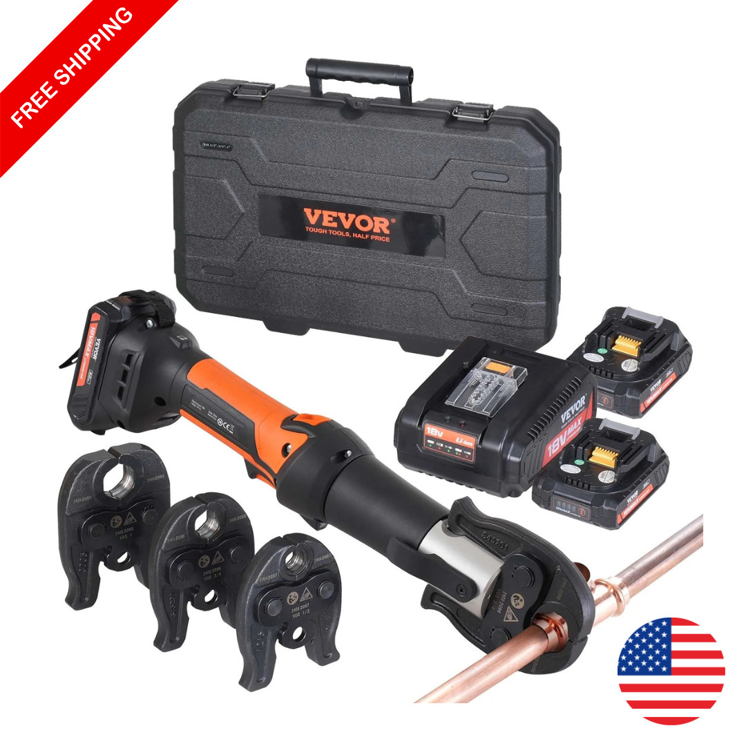 Pro Press Tool Pipe Crimping Kit Press Tool Battery Kit 1/2″ 3/4″ 1″ Jaw