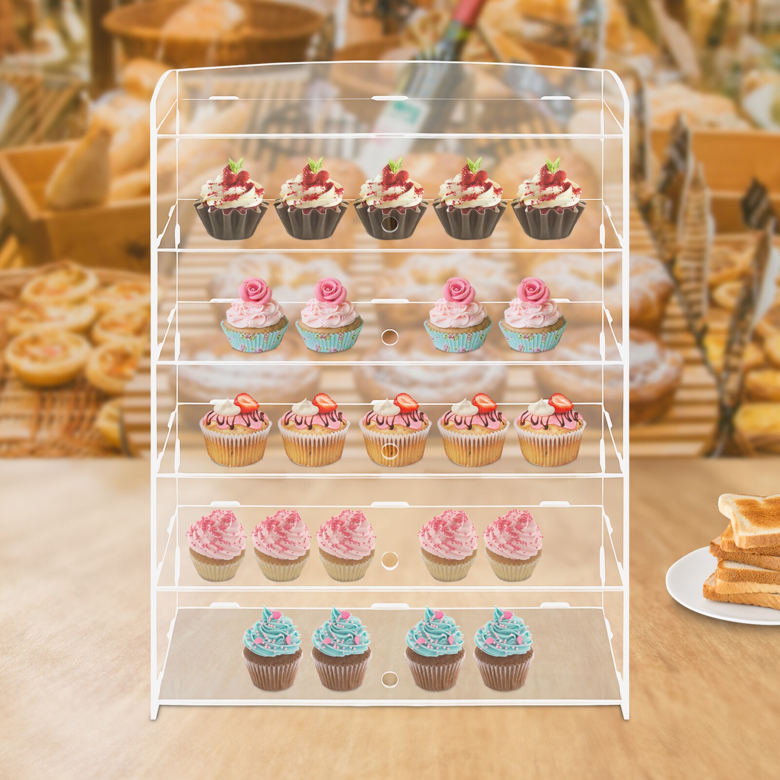 5-Tier Acrylic Display Case Bakery Pastry Countertop Showcase 18.7*8.46*24.4in