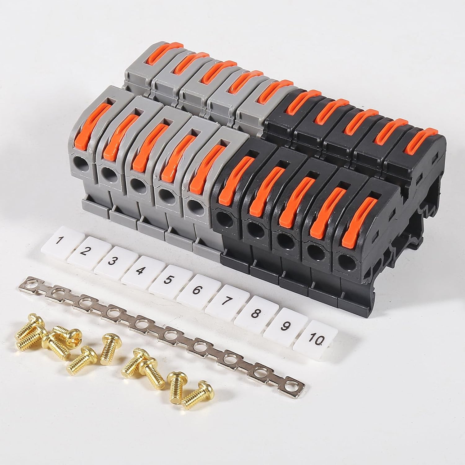 DIN Rail Terminal Blocks Kit 30PCS 28-12AWG w/Marker Strip & Bar US