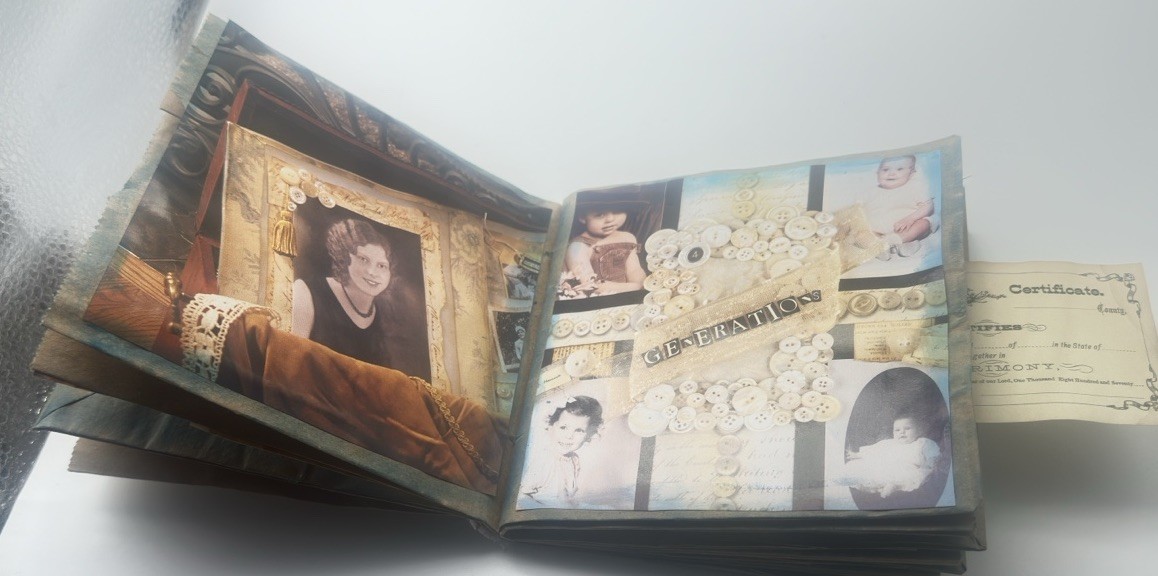 Hand Made Junk Journal 6×5 Inches Old Time Pictures With Orange Yellow Flowers