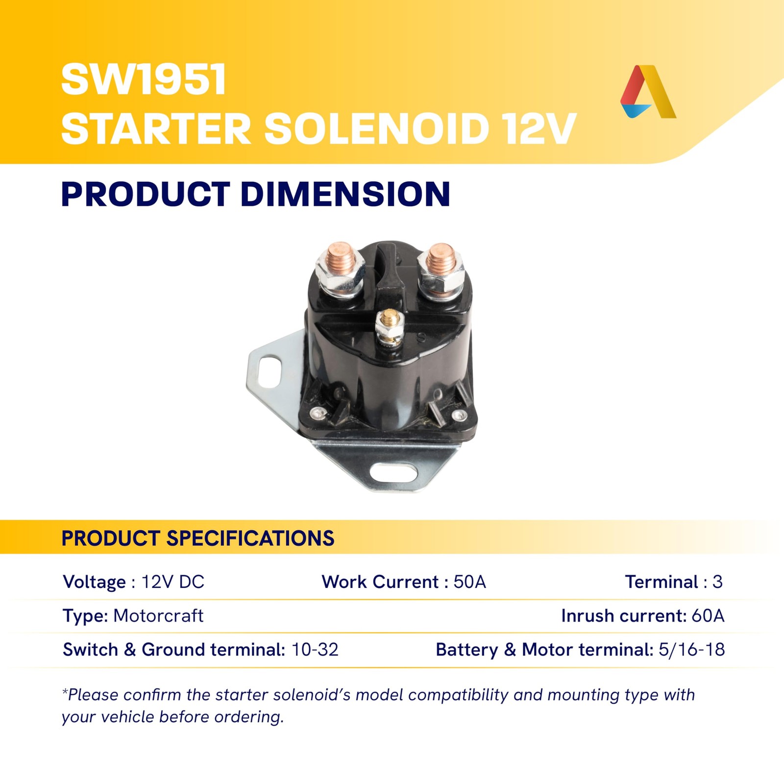 SW1951C Heavy Duty Starter Solenoid Relay Compatible with Ford F150 F250 F350…