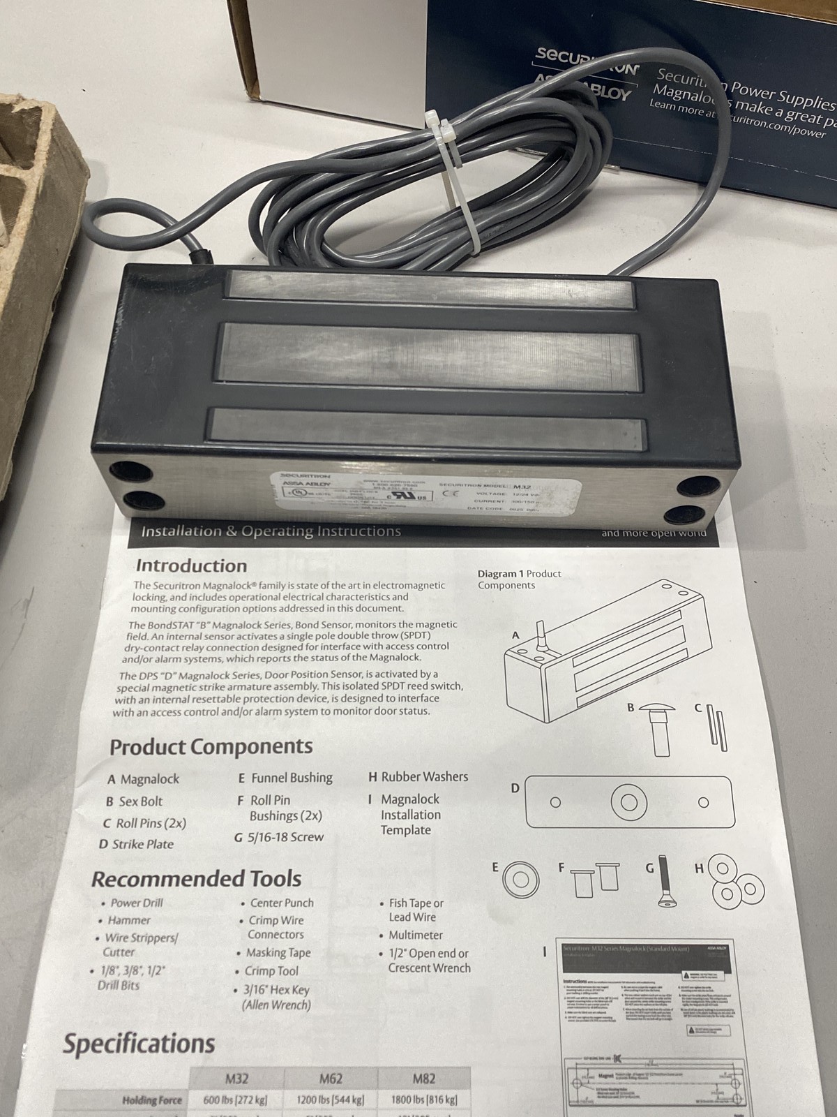 Assa Abloy Securitron M62BD Magnalock 12/24 VDC 1200 Pound Magnetic Door Lock