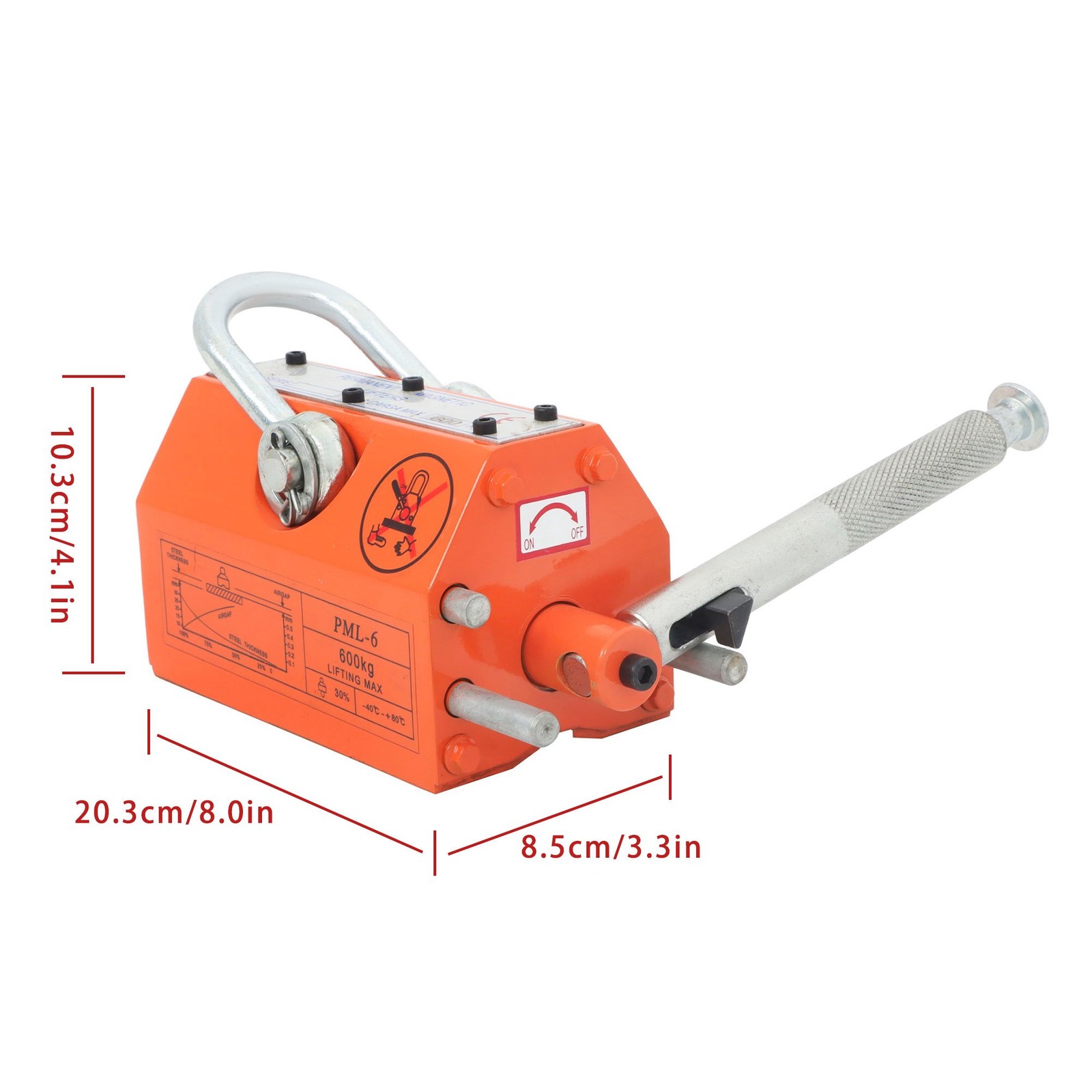 1320LBS 600kg Steel Magnetic Lifter Heavy Duty Crane Hoist, 2 Safety Factor