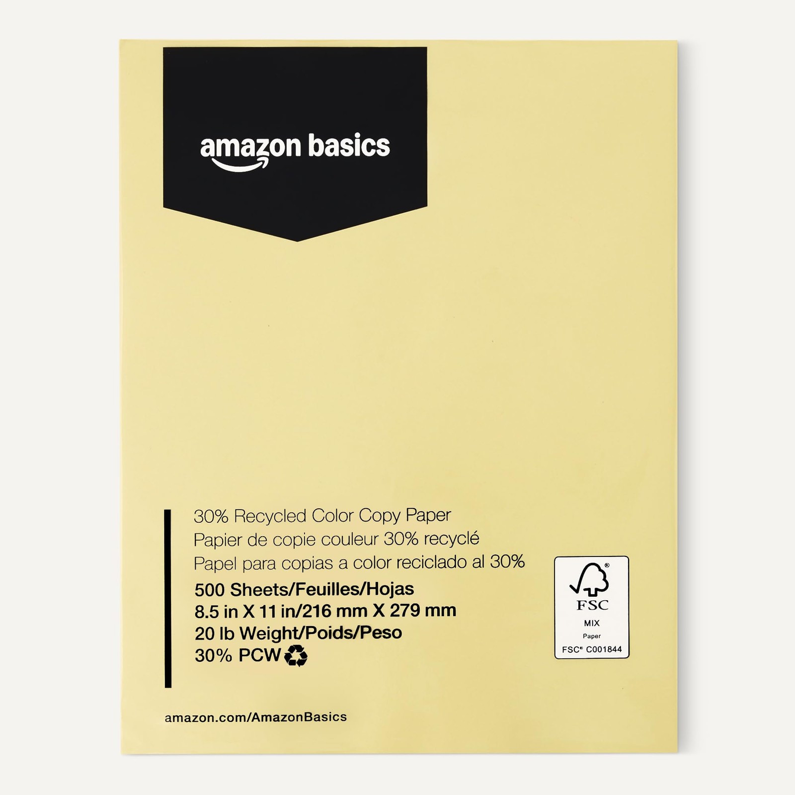 500 Sheets 8.5×11 Pastel Canary Yellow 20lb Recycled Copy Printer Paper