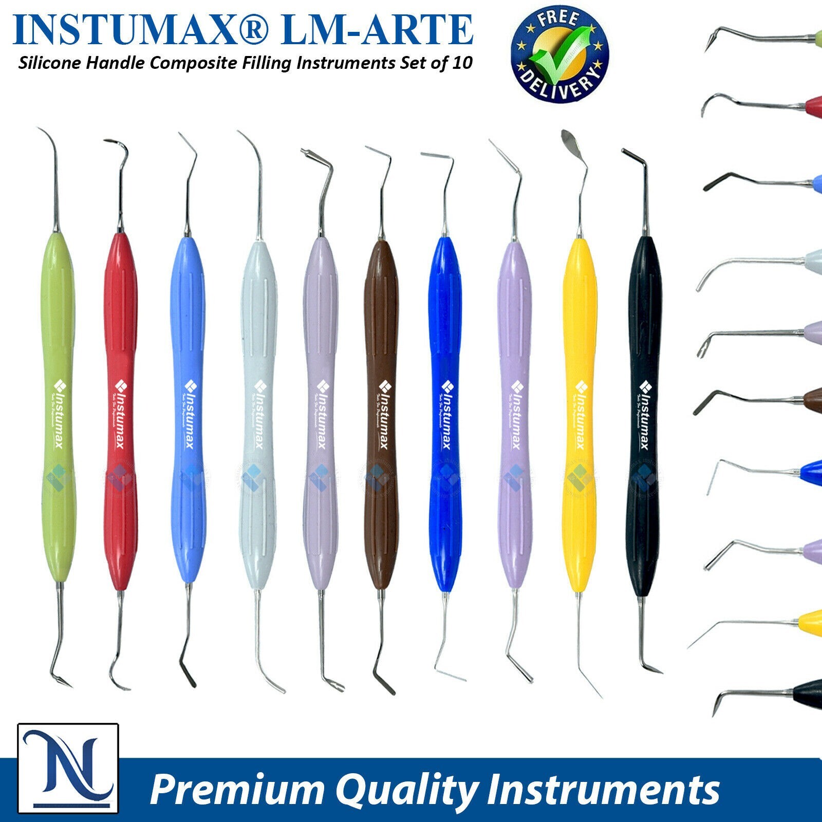 10Pcs Set Dental Composite Filling Instruments Silicone Handle Restorative Tools