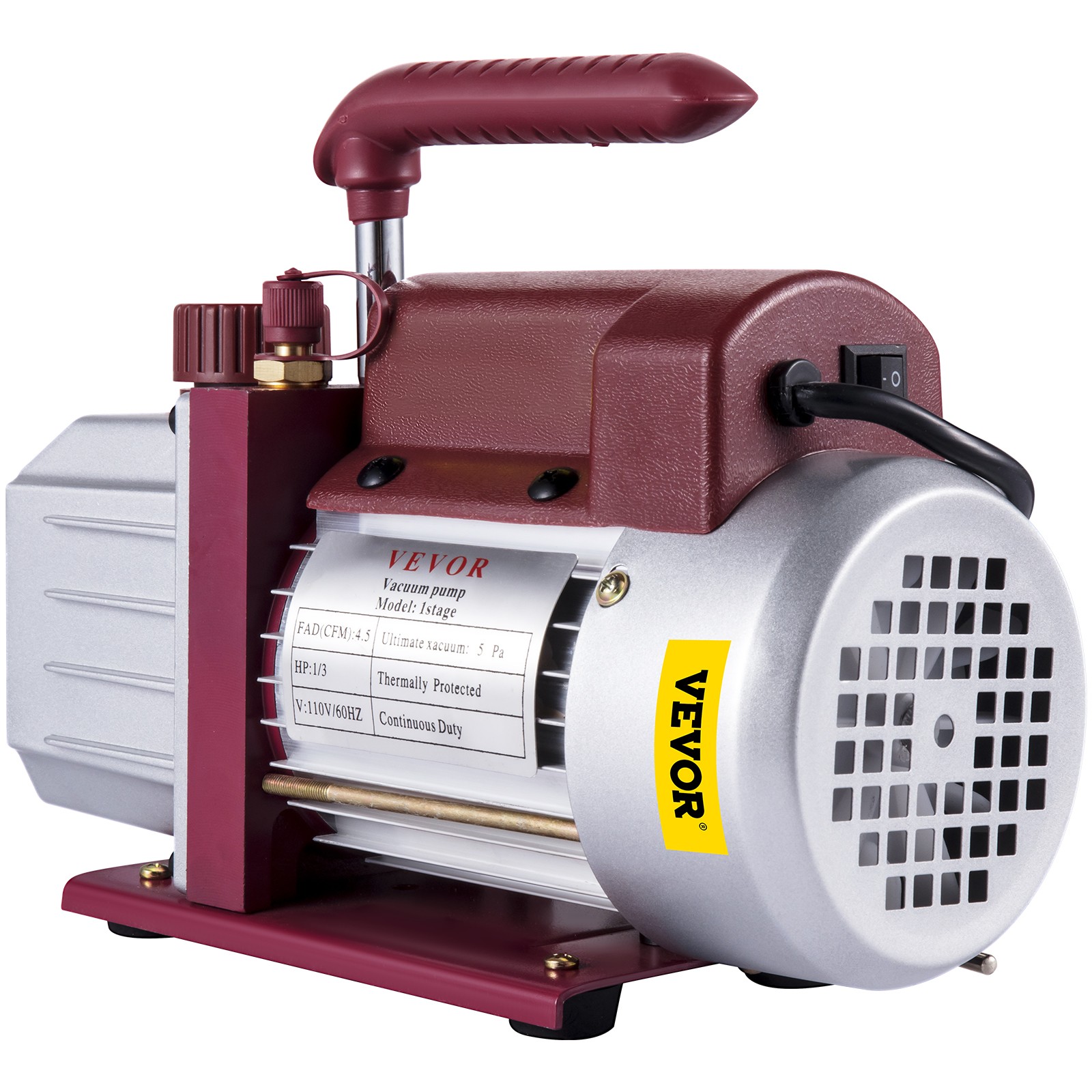 4.5CFM Vacuum Pump Rotary Vane 1/3HP 5 Pa 1-Stage Air Conditioning Fridge Model