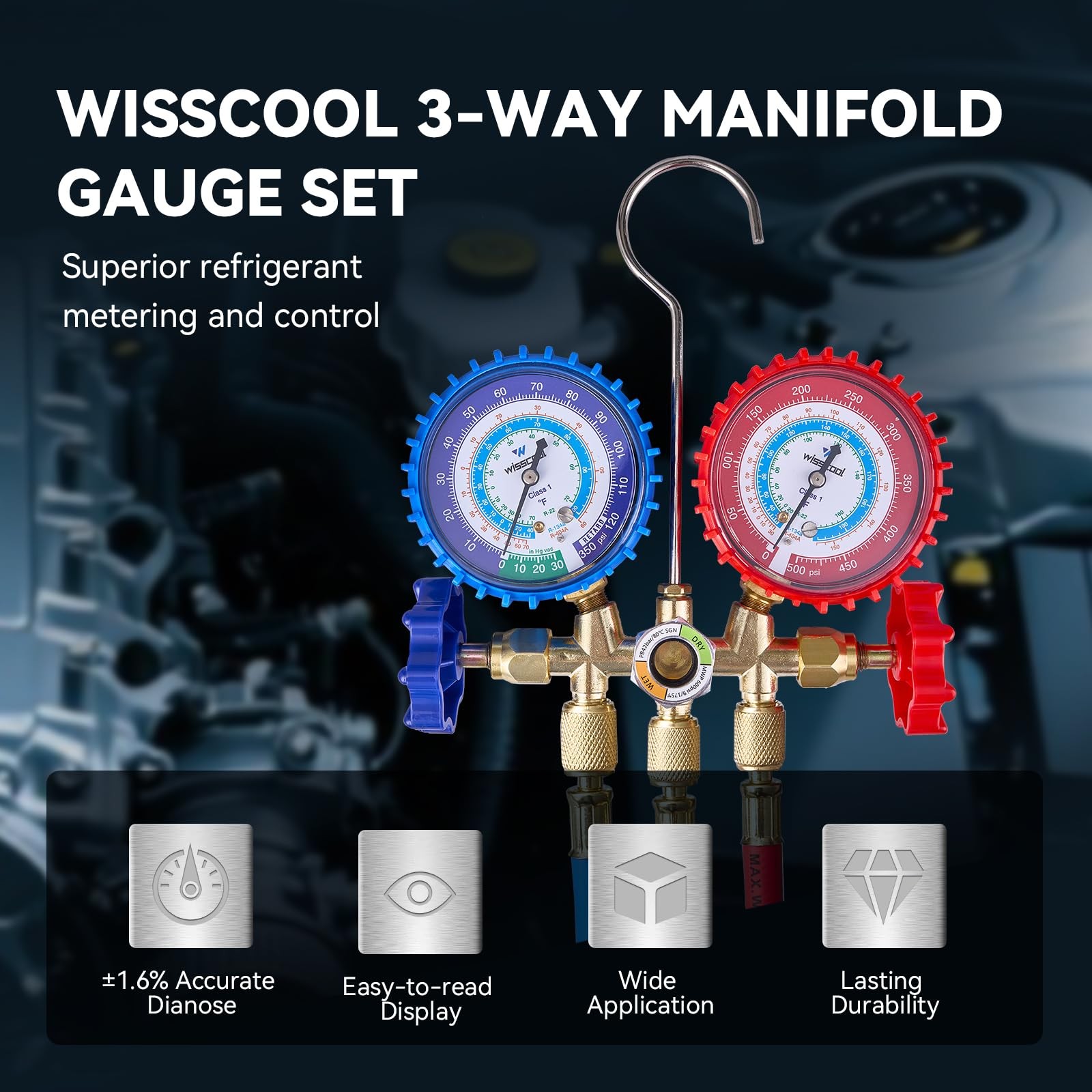 3Valve HVAC Manifold Gauge Set for R134a, R22 and R404A