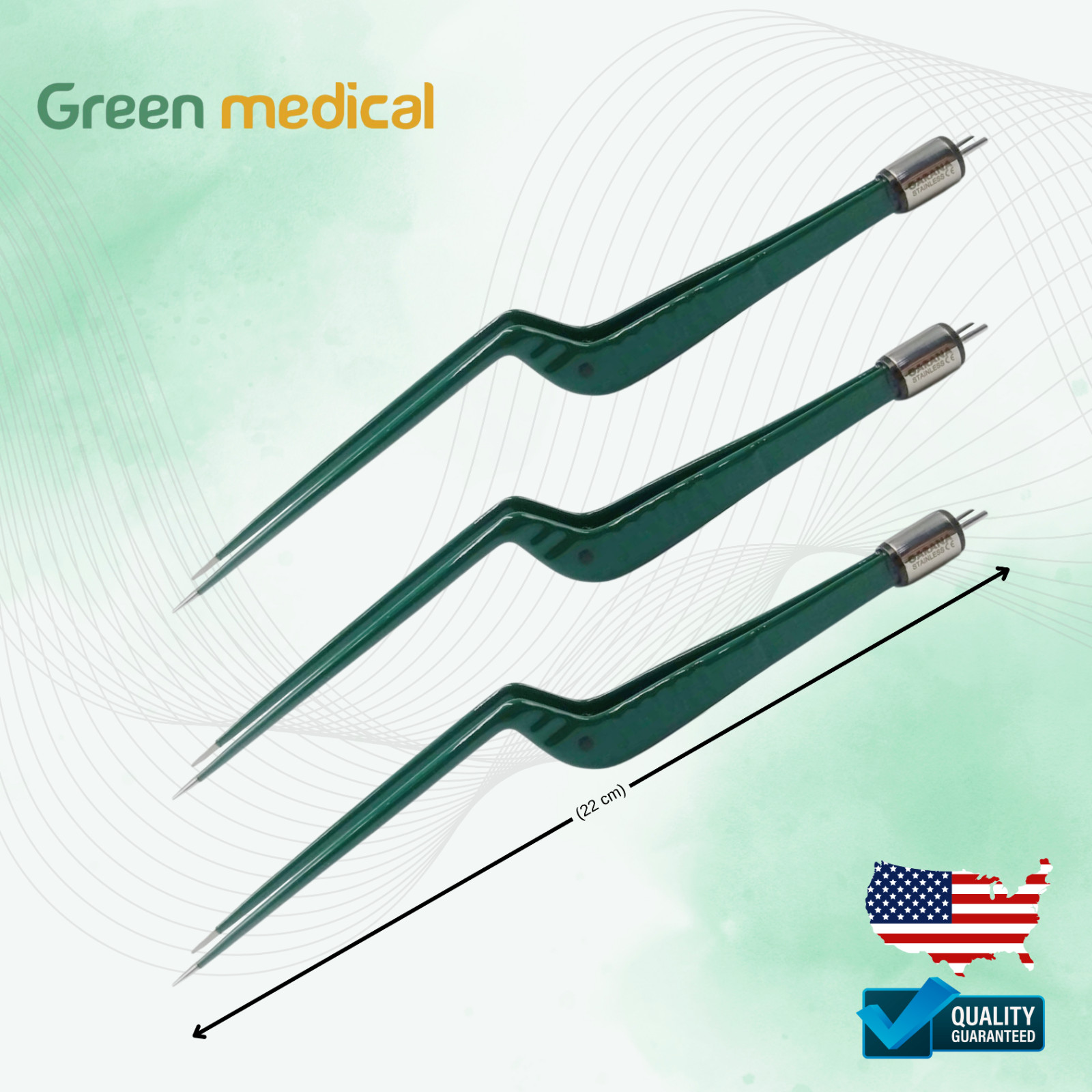 SET OF 3 Non-Stick Bipolar Forceps Us Connector 2 pin, 22cm TIP 0.5mm,1MM,1.5MM
