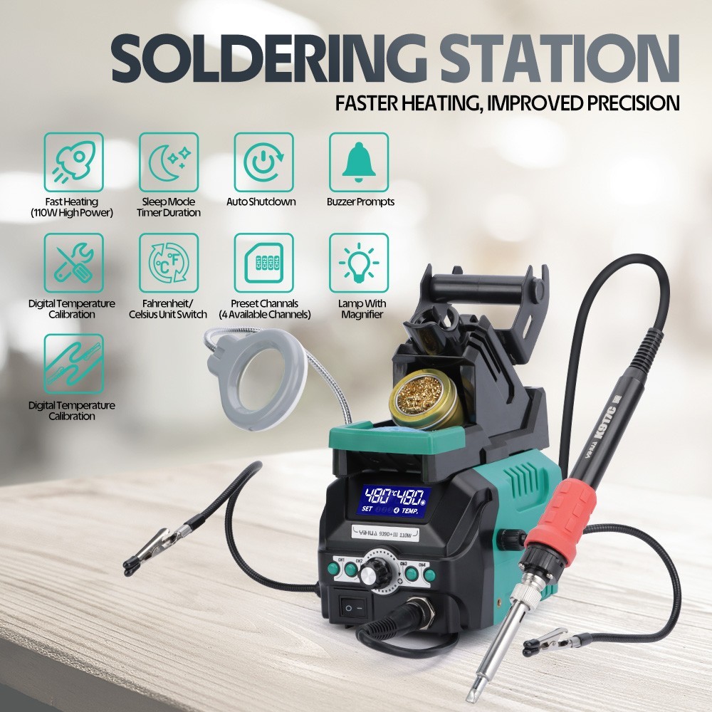 YIHUA 939D+ III EVO 110W Digital Soldering Station Dual LCD Display High-Power