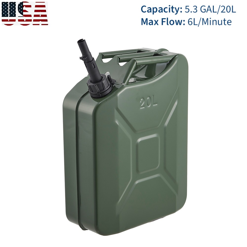 NEW🔥20L 5.3 Gallon Jerry Can Gas Steel Tank Green Military NATO Style W/ Spout