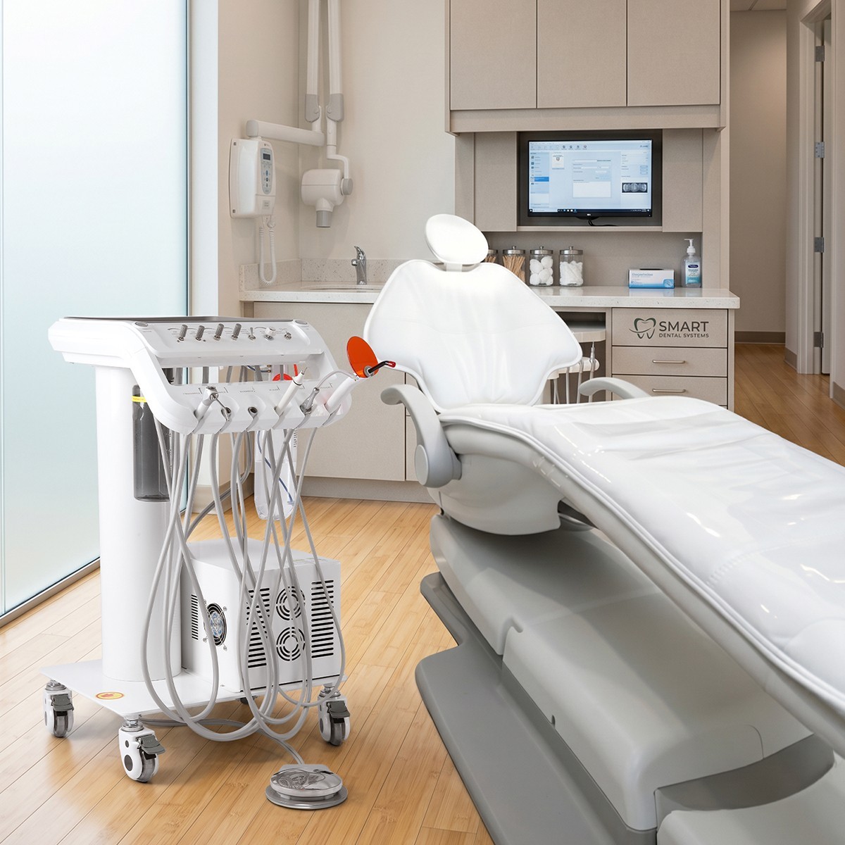 Dental Portable Delivery Unit System Air Compressor Cart /w+ Surgical Lamp Light