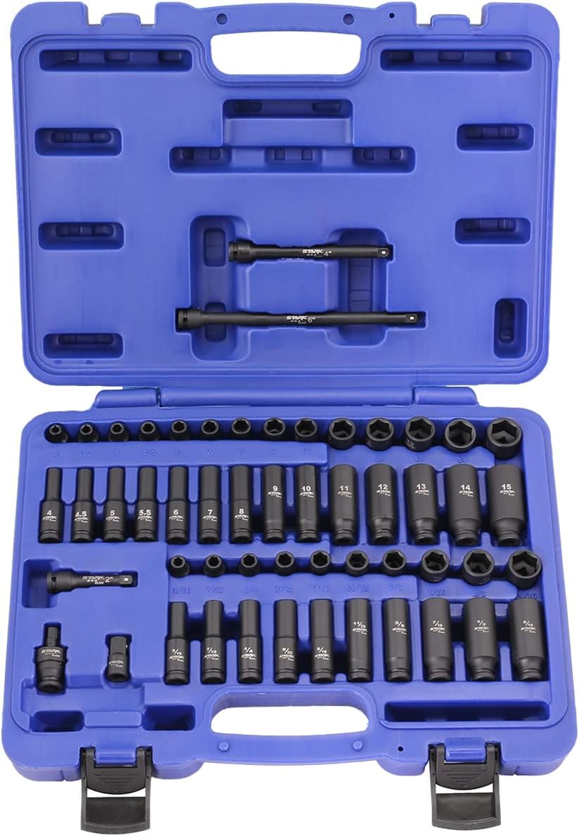 Stark USA Elite 53PCS 1/4″ DR Master Impact Socket Wrench Set, One Size