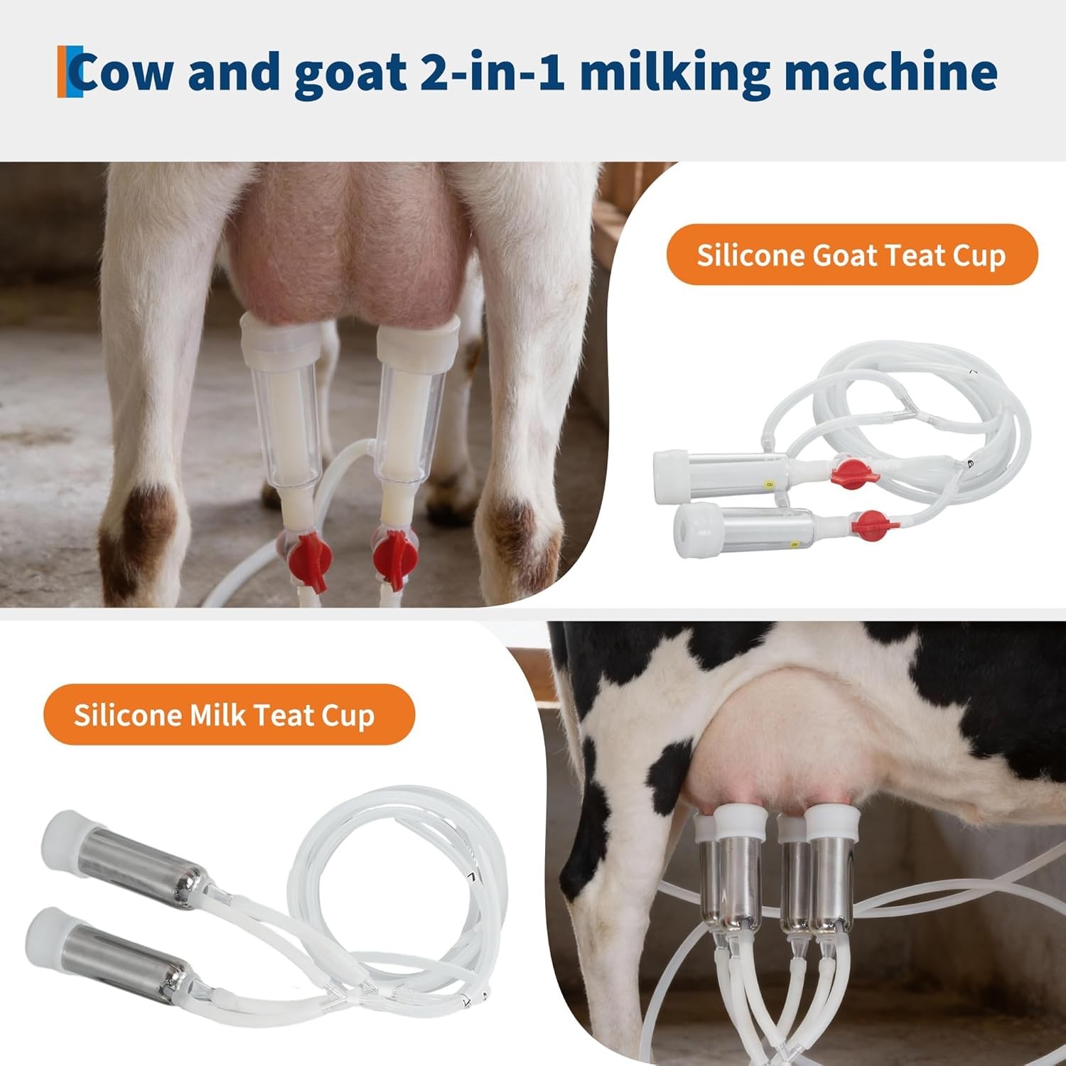 Portable Electric Milking Machine w/ Battery, 45-50kPa Vacuum, 12L for Farm Use