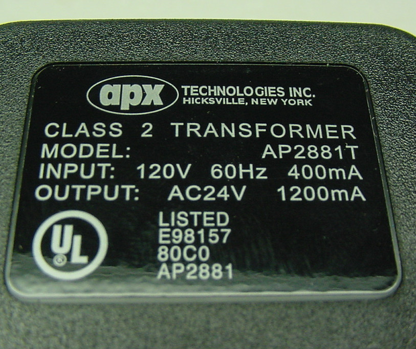 APX transformer 24 volt AC 1200ma 60hz 120 v 400ma UL grounded wall 3 prong plug