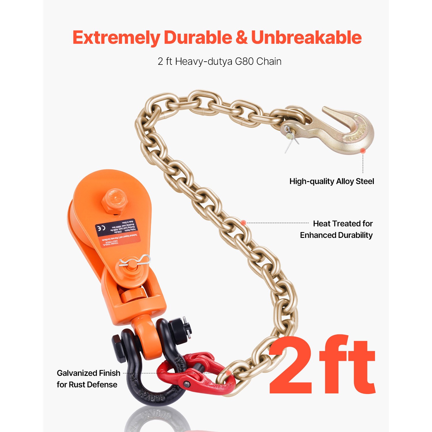 2 Ton 3″ Snatch Block with Chain Flatbed Tow Truck Rollback Car Carrier Cable
