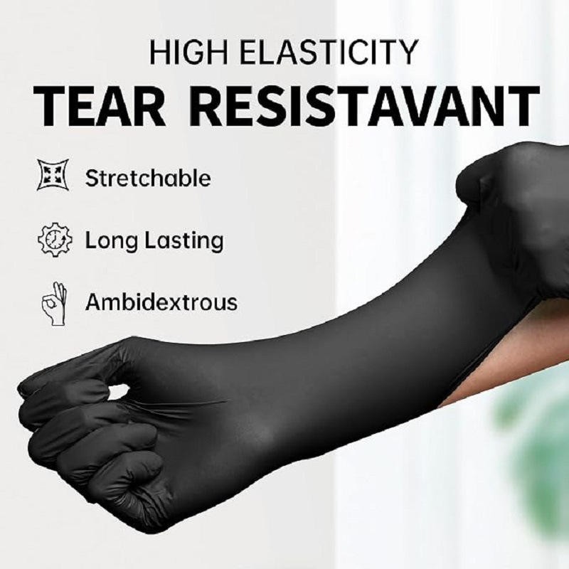 Disposable Nitrile Exam Gloves, 5 Mil Black, Powder-Free Heavy Duty Clean Glove