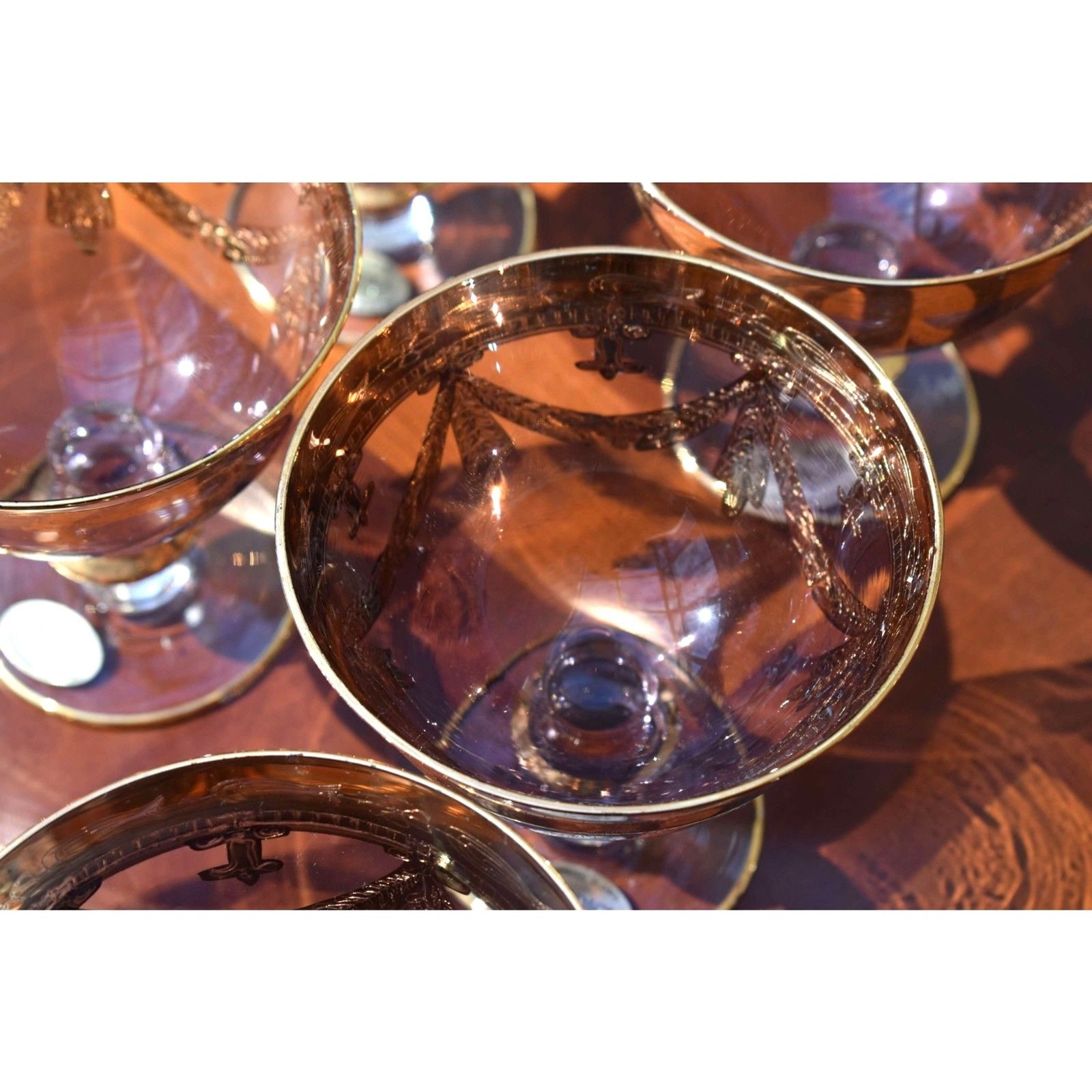 Set of 6 Arte Italica Medici Gold Footed Dessert Glasses Original Labels