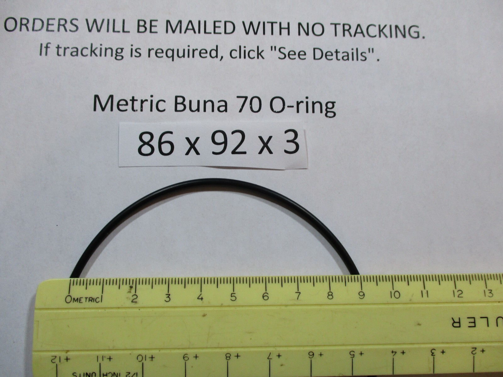 86mm ID x 92mm OD x 3mm thick O-ring. Buna-70. Quan 1.