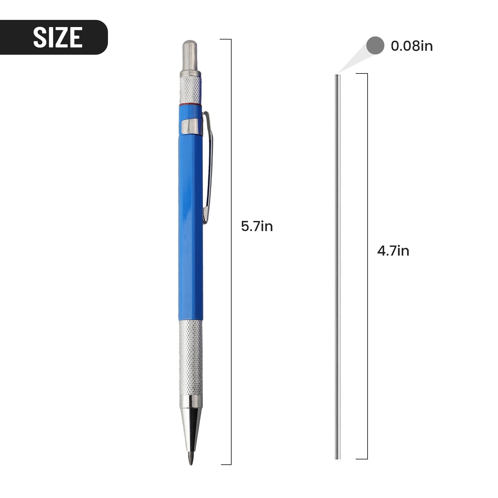 .Silver Streak Welders Pencil With 12 Pcs Round Silver Refills, Metal Marker.