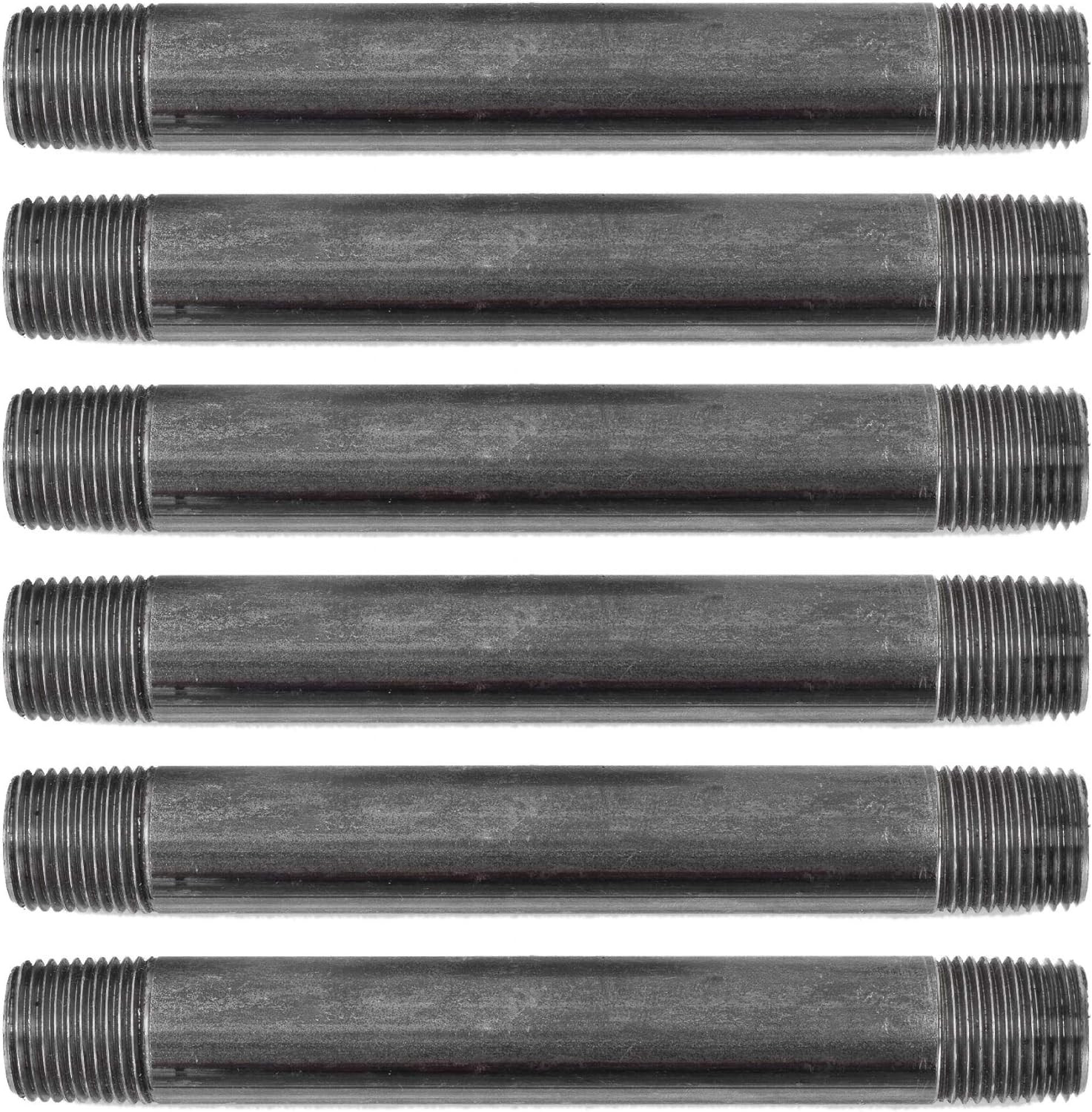 1/2” X 6” Malleable Cast Iron Pipe Nipple, Pre Cut Connectors, Industrial Steel