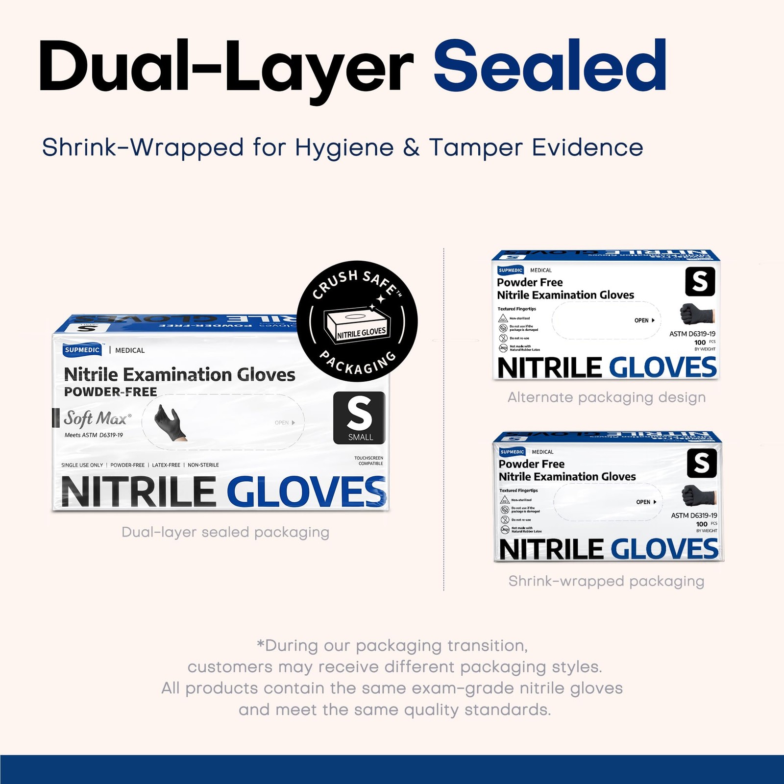 Supmedic Disposable Nitrile Gloves, Chemical Resistant, Small, Small (Black)
