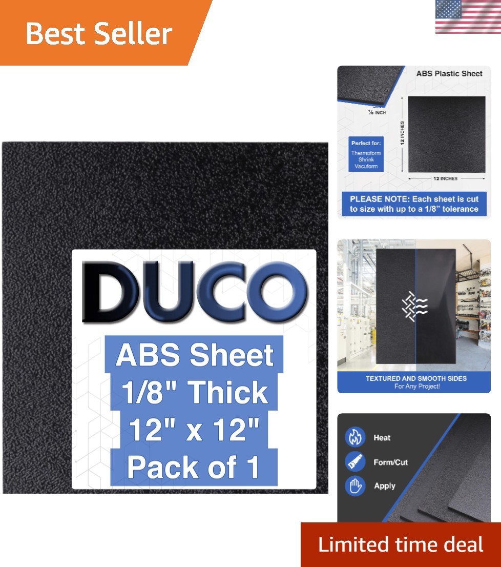 Durable 1/8″ ABS Plastic Sheet – 12″ x 12″ Heat Moldable for DIY and Industrial
