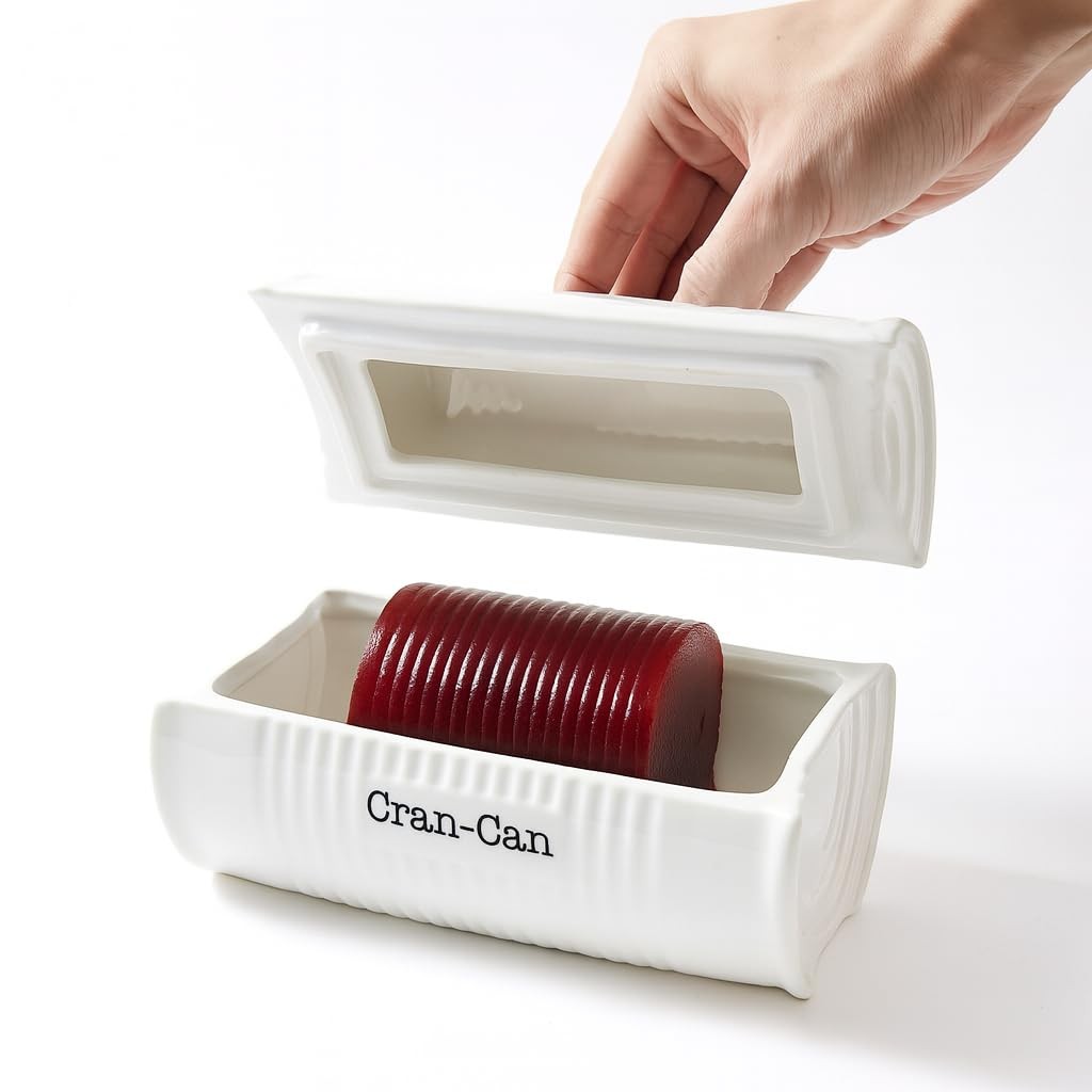 Eiqijci Cranberry Sauce Serving Dish with Lid, Can-Shaped 14-16 Oz, White