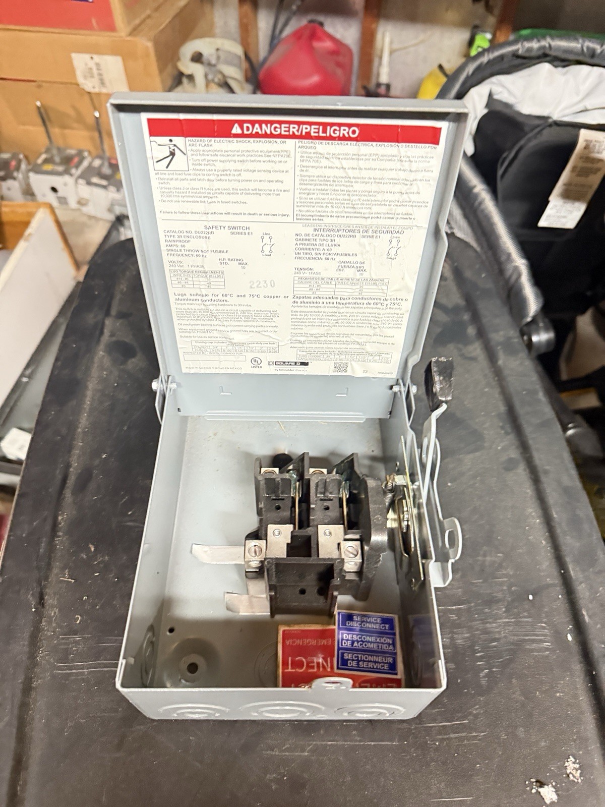 Square D DU222RB Safety Switch Disconnect 60A 201-250V AC DPST Enclosed