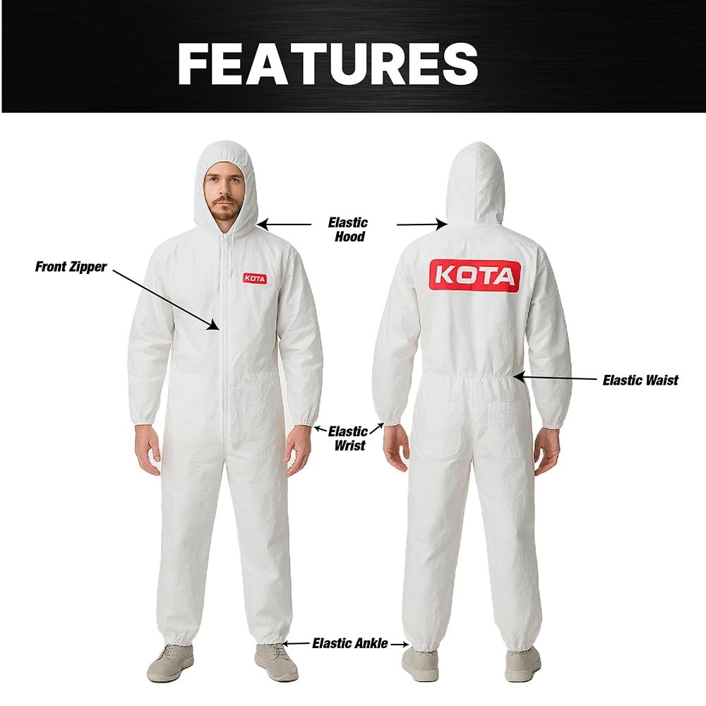LAUCO White Polyester Reusable & Washable Paint Coverall Spray Suit With Hood