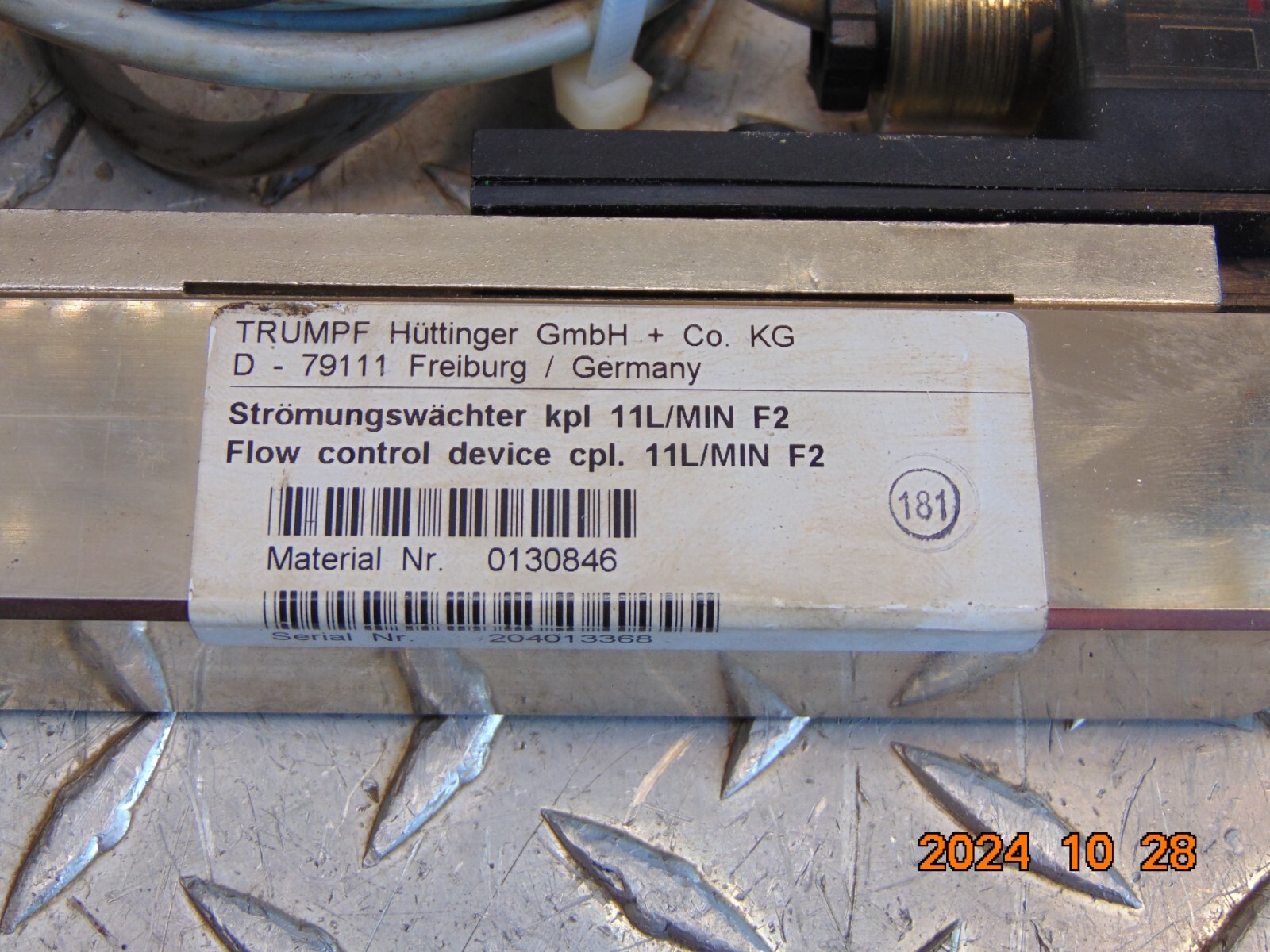 TRUMPF HUTTINGER 11L/MIN F2 FLOW CONTROL DEVICE CPL 0130846