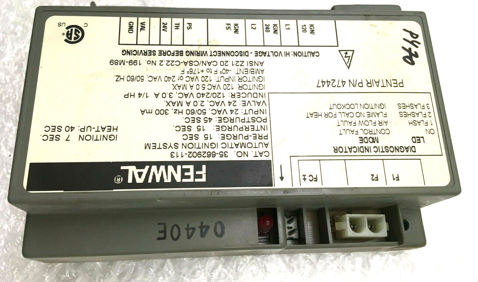 Fenwal 35-662902-113 Automatic Ignition Control System Pentair 472447 used #P470