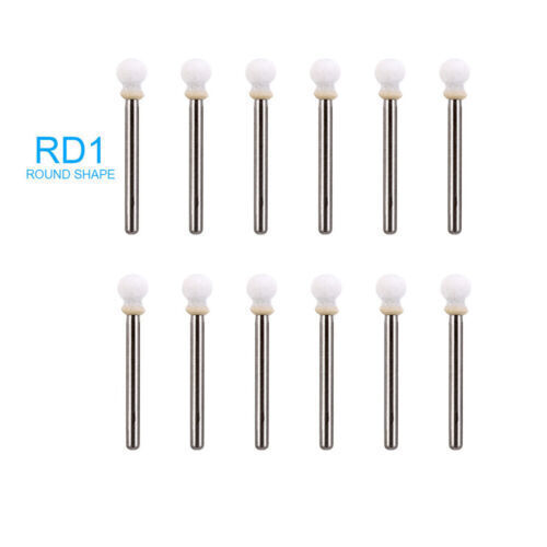 12Pcs/Box Dental White Stone High Speed Polishing Burs FG Cone/Flame/Round Shape