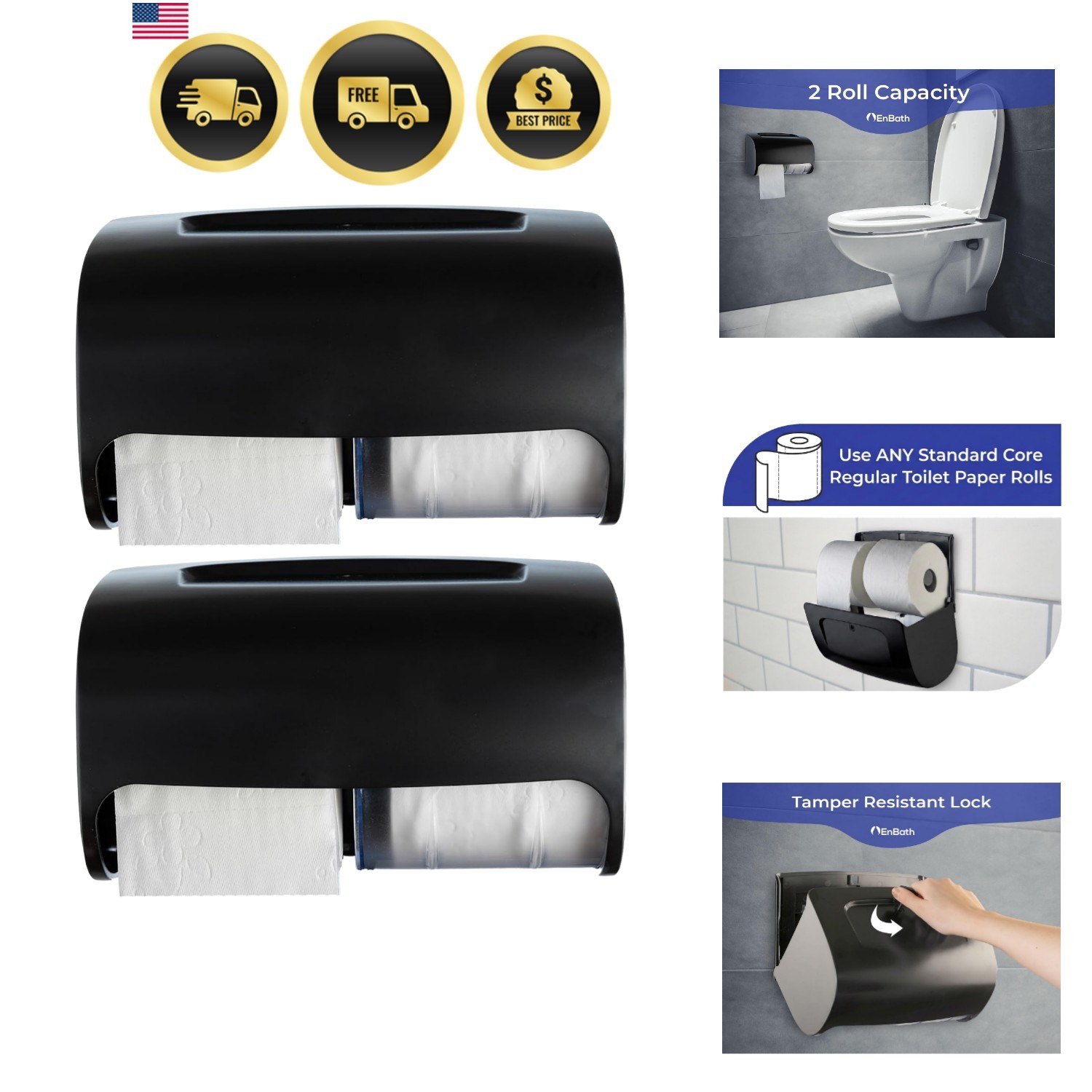 Toilet Paper Dispenser Wall Mount Double Roll Locking Commercial Bathroom Acc…